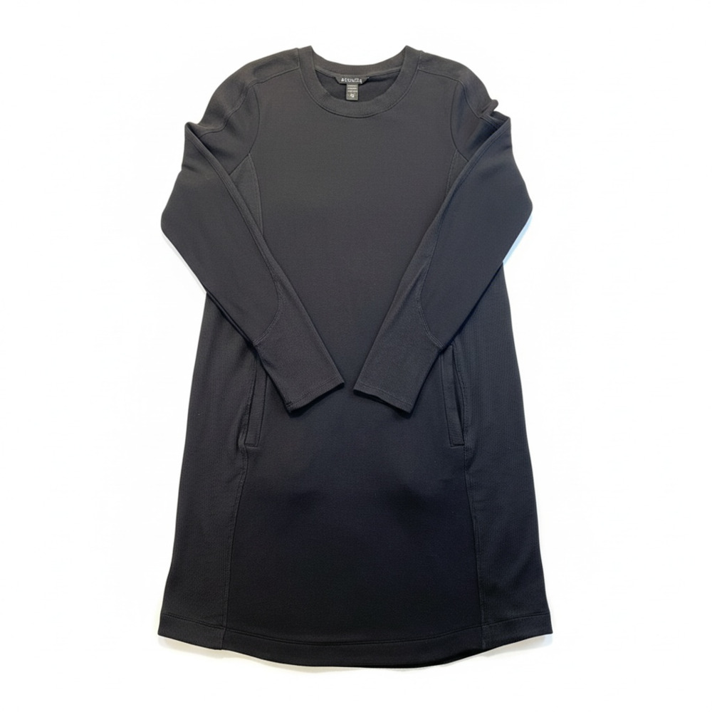 Athleta Coaster Luxe Sweatshirt Dress Size M/T Black Long Sleeve Pockets Sporty